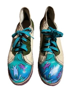 Soletech ~ Men’s Size 9 / Women’s Size 7 ~ Blue & Purple ~ Painted Fish Shoes